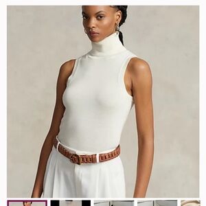 Polo Ralph Lauren Women Chic Cream Wool Sleeveless Turtleneck
Sweater Size L.
